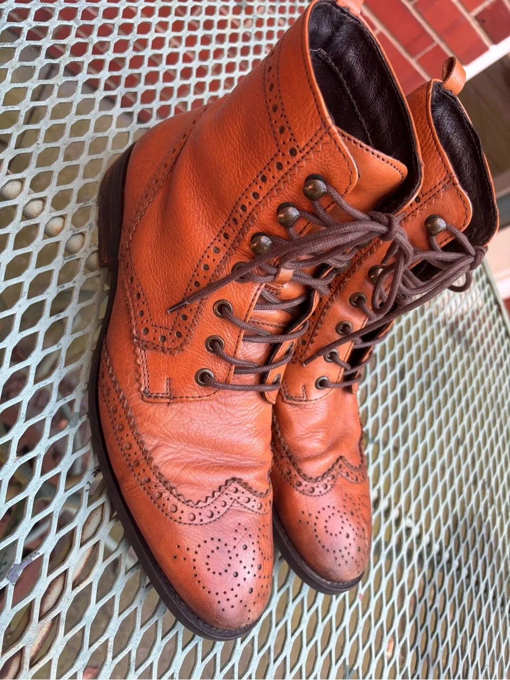 Johnston and Murphy Leather Brogue Wingtip Lace-Up Boots Men size 10